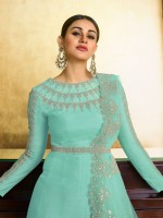 Aqua Blue Super Silk Cording Embroidered Designer Salwar Kameez